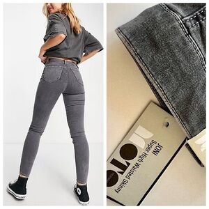 NEW! TOPSHOP JONI SUPER HIGH WAISTED SKINNY MOTO Jeans Grey Size 28 Womens NWT